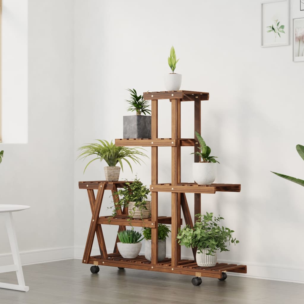 Vidaxl plantenstandaard met wielen 95x25x101 cm massief vuurhout