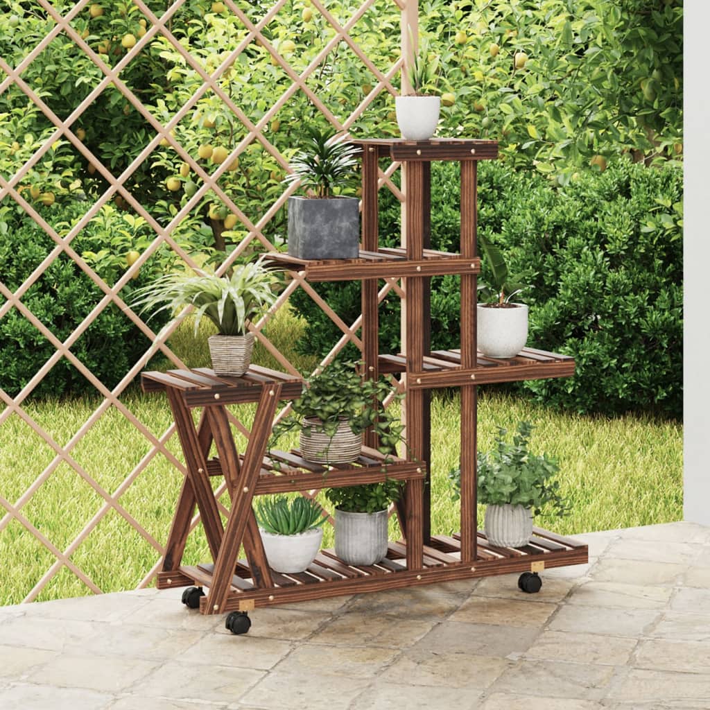 Vidaxl plantenstandaard met wielen 95x25x101 cm massief vuurhout