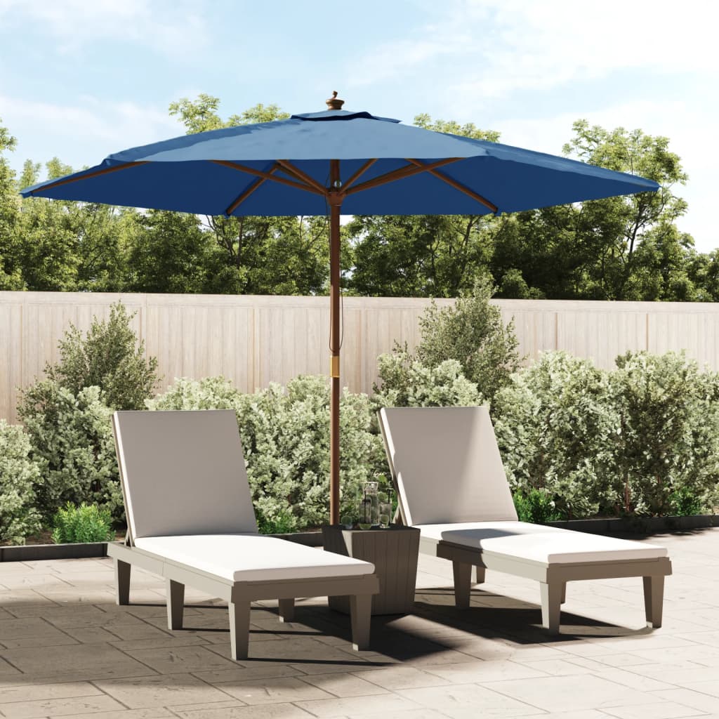 Vidaxl parasol met houten paal 299x240 cm azuurblauw