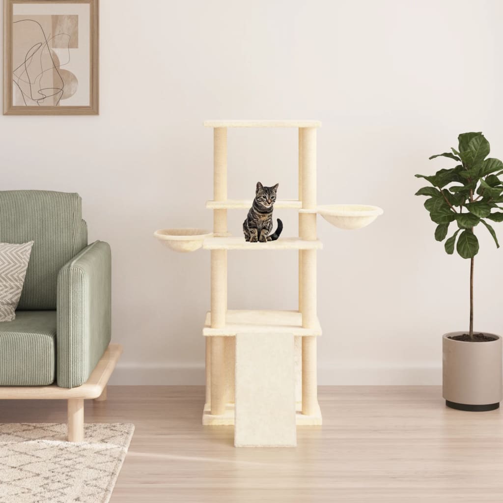 VidaXL Kattenmeubel met sisal krabpalen 133 cm crèmekleurig