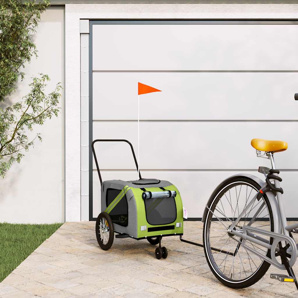 Vidaxl fietskar voor huisdieren, groen en grijs oxford-stof en ijzer