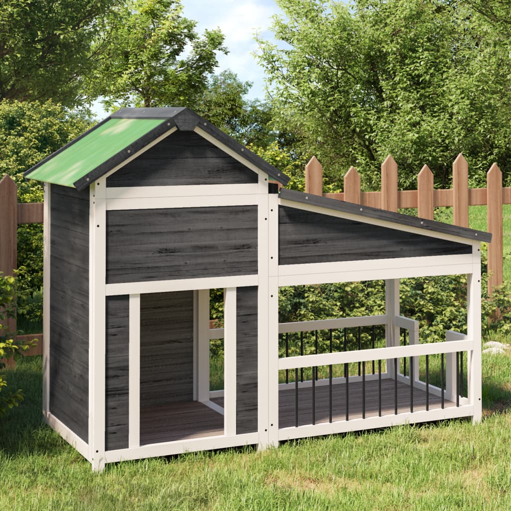 Vidaxl hondenhok 143x60,5x109 cm massief groenenhout grijs