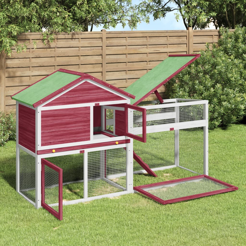 VidaXL Konijnenhok 185,5x60,5x109,5 cm massief groenenhout rood