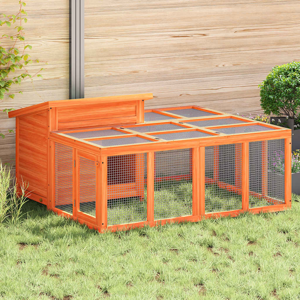 VidaXL Konijnenhok 144x123x67,5 cm massief groenenhout bruin