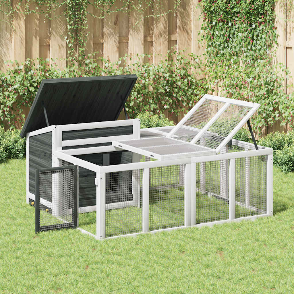 VidaXL Konijnenhok 144x123x67,5 cm massief groenenhout grijs