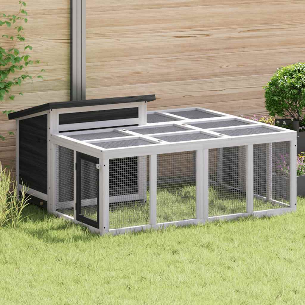 VidaXL Konijnenhok 144x123x67,5 cm massief groenenhout grijs