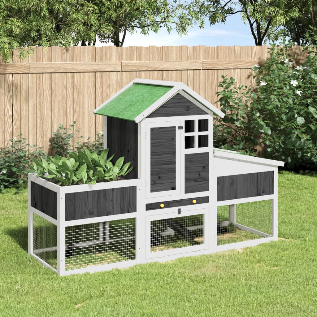 Vidaxl konijnenhok 170x63x113 cm massief groenenhout grijs