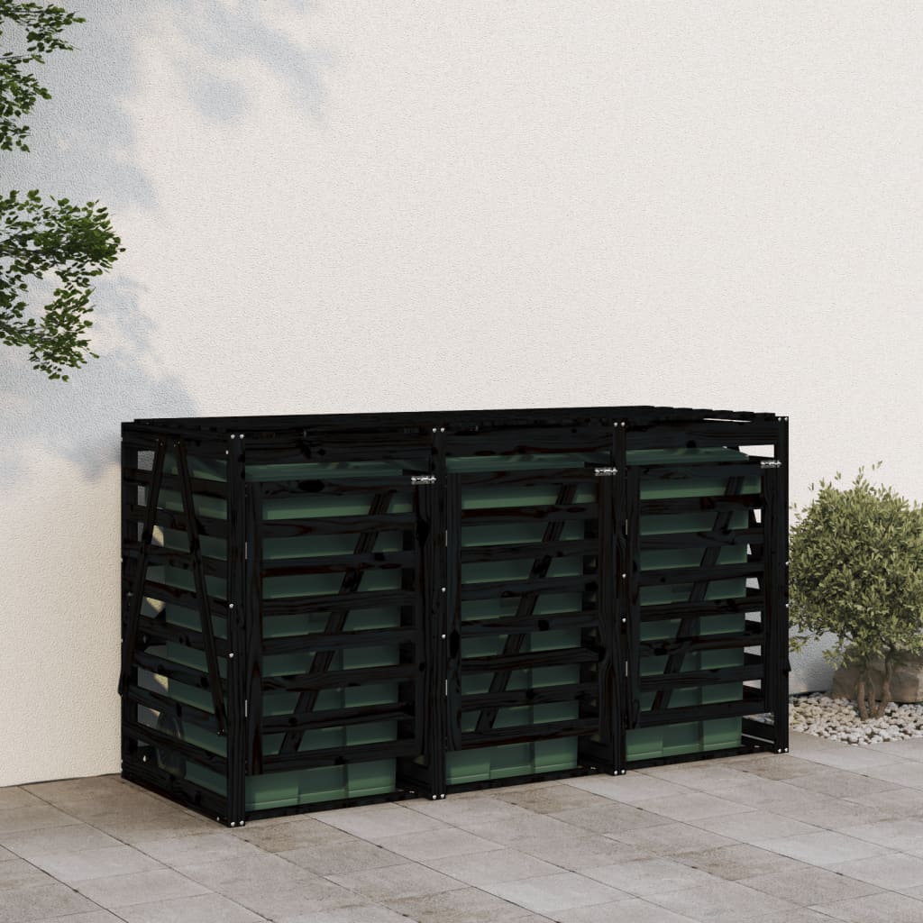 VidaXL Containerberging drievoudig massief groenenhout zwart