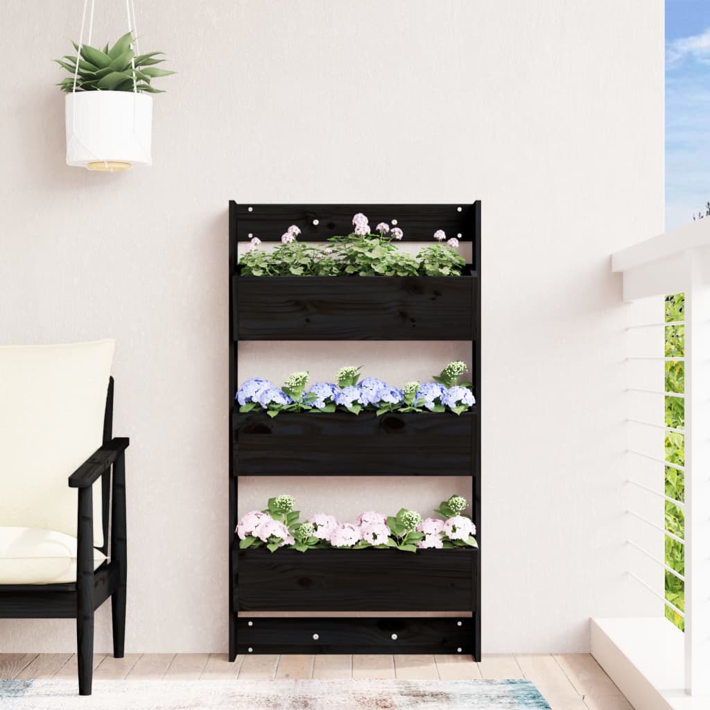 Vidaxl plantenbak wandmontage 3-laags 60x18,5x110 cm groenhout zwart