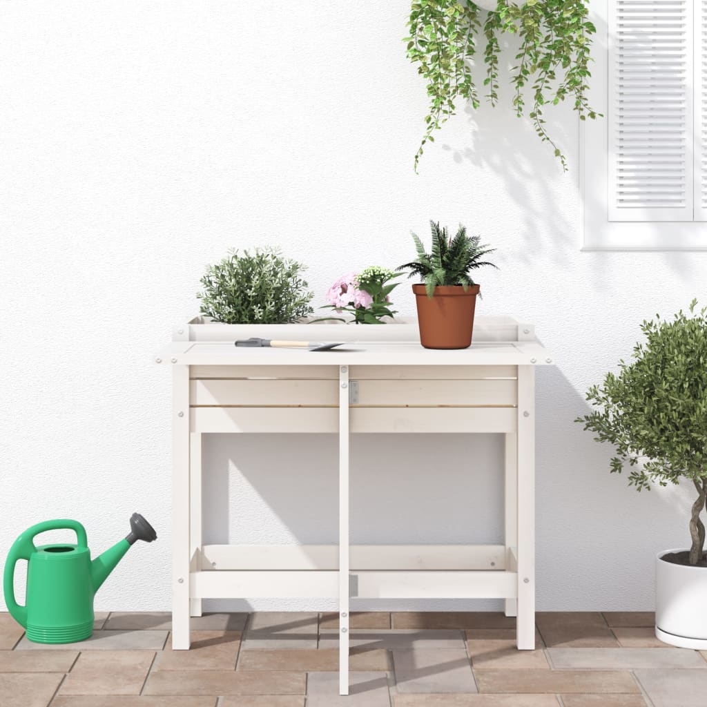 Vidaxl plantenbak met inklapbaar tafelblad massief groenhout wit