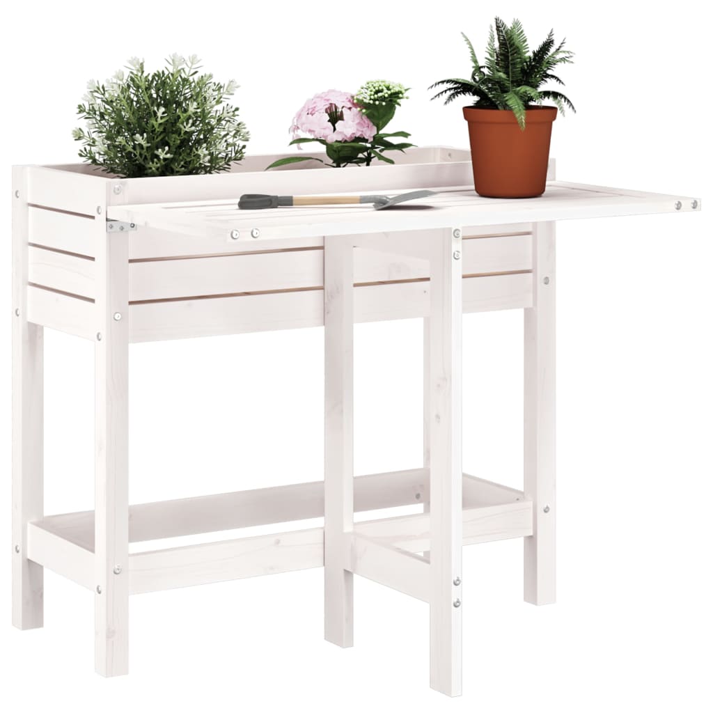 Vidaxl plantenbak met inklapbaar tafelblad massief groenhout wit
