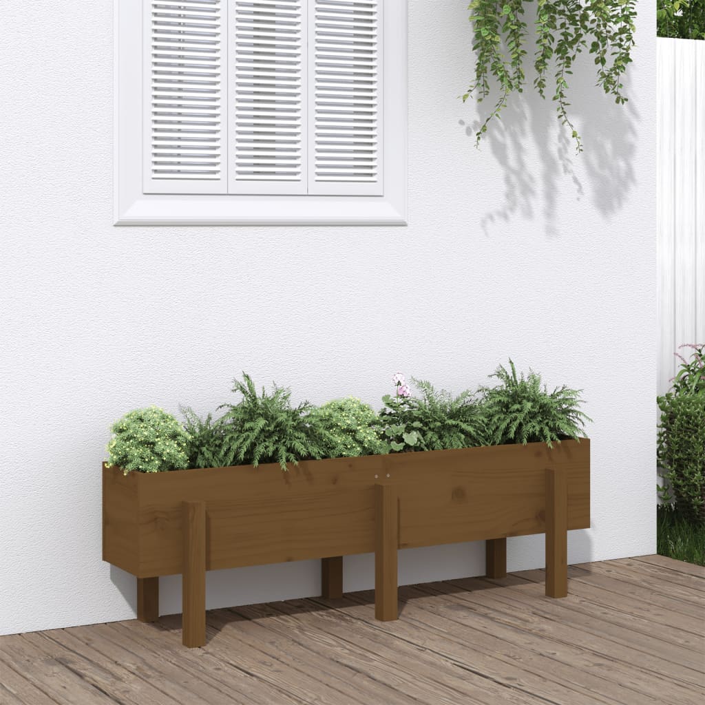 VidaXL Plantenbak ingezoomd 121x30x38 cm massief groenhout honingbruin
