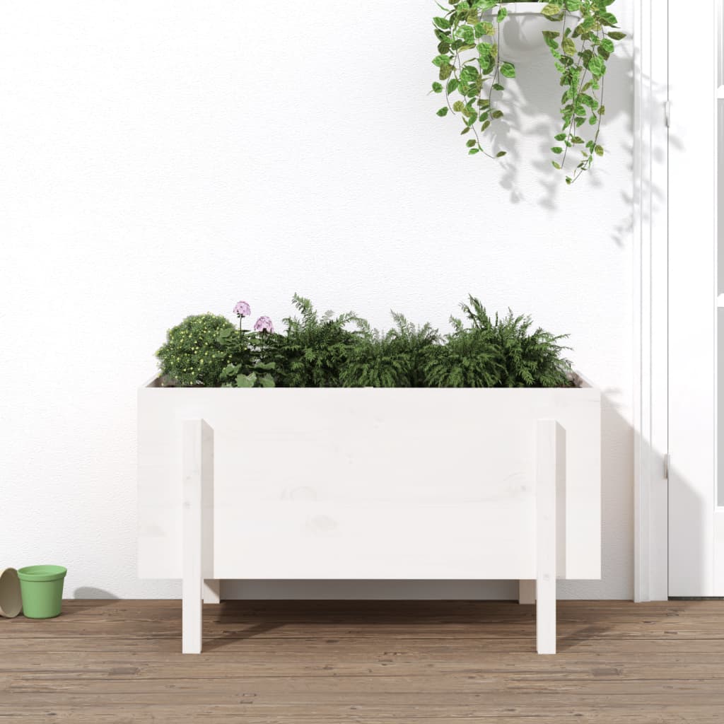 Vidaxl plantenbak verhoogd 101x50x57 cm massief groenhout wit