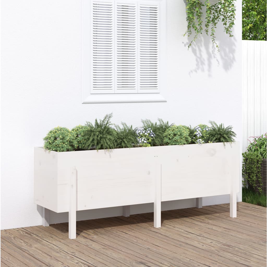 Vidaxl plantenbak verhoogd 160x50x57 cm massief groenhout wit