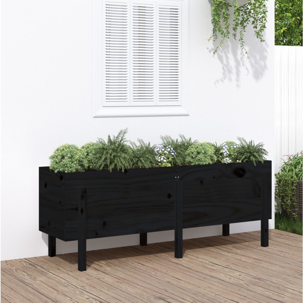 VidaXL Plantenbak ingezoomd 160x50x57 cm massief groenhout zwart
