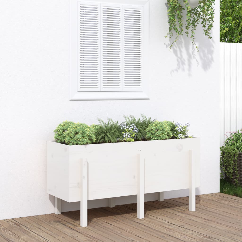 Vidaxl plantenbak verhoogd 121x50x57 cm massief groenhout wit
