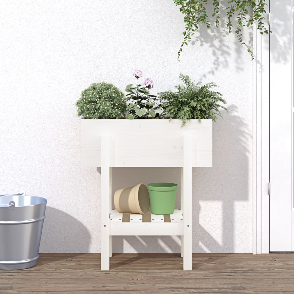 Vidaxl plantenbak 62x30x69 cm massief groenhout wit