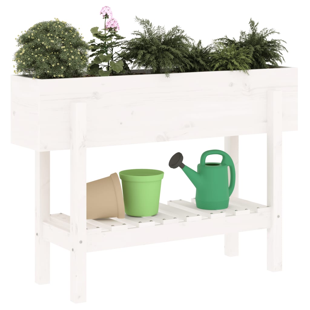 Vidaxl plantenbak verhoogd 101x30x69 cm massief groenhout wit