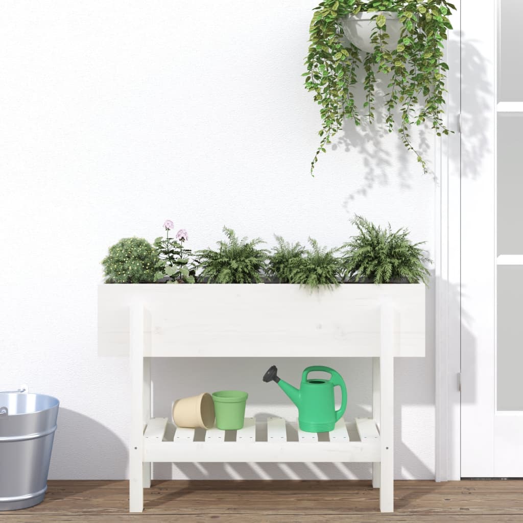 Vidaxl plantenbak verhoogd 101x30x69 cm massief groenhout wit