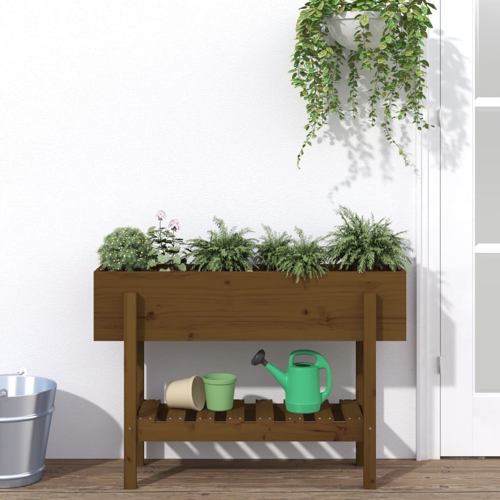 Vidaxl plantenbak verhoogd 101x30x69 cm massief groenhout honingbruin