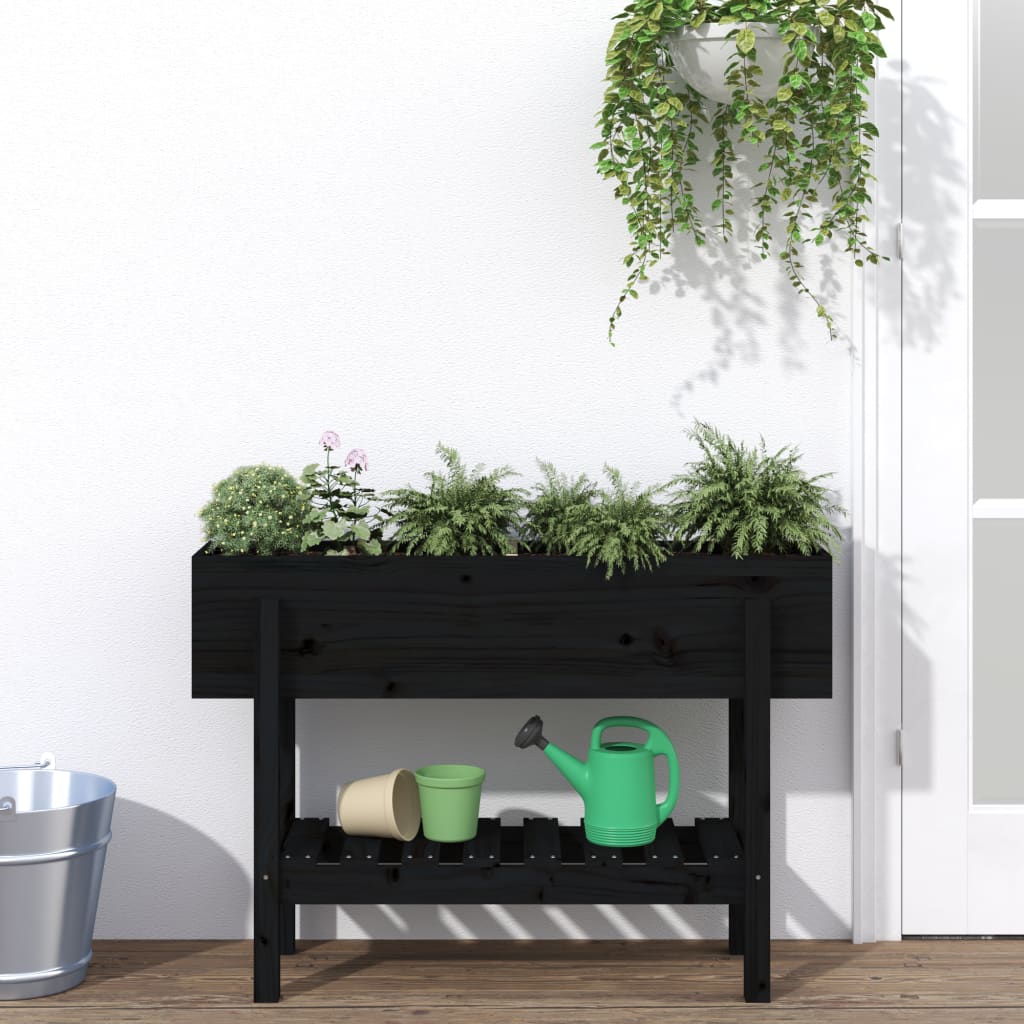 VidaXL Plantenbak ingezoomd 101x30x69 cm massief groenhout zwart