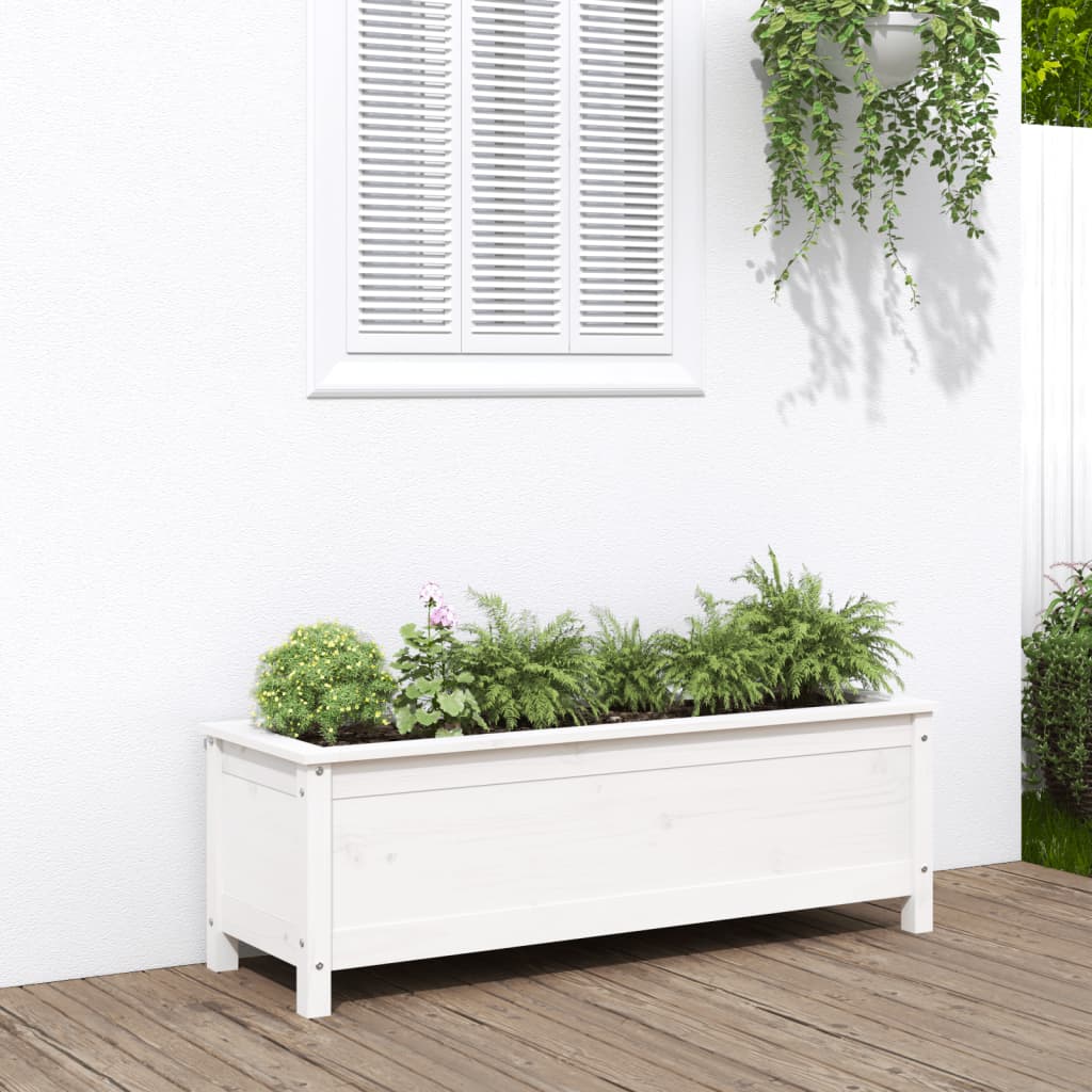 Vidaxl plantenbak verhoogd 119,5x40x39 cm massief groenhout wit