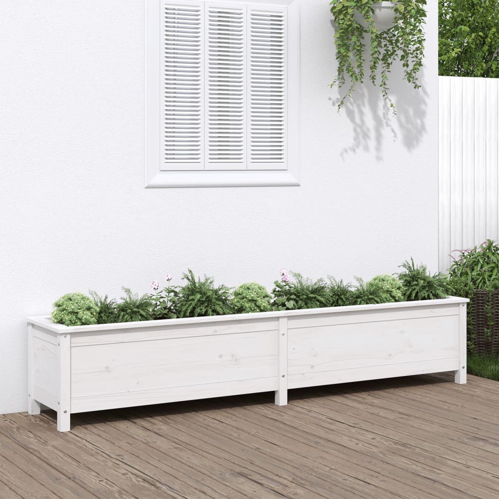 Vidaxl plantenbak verhoogd 199,5x40x39 cm massief groenhout wit