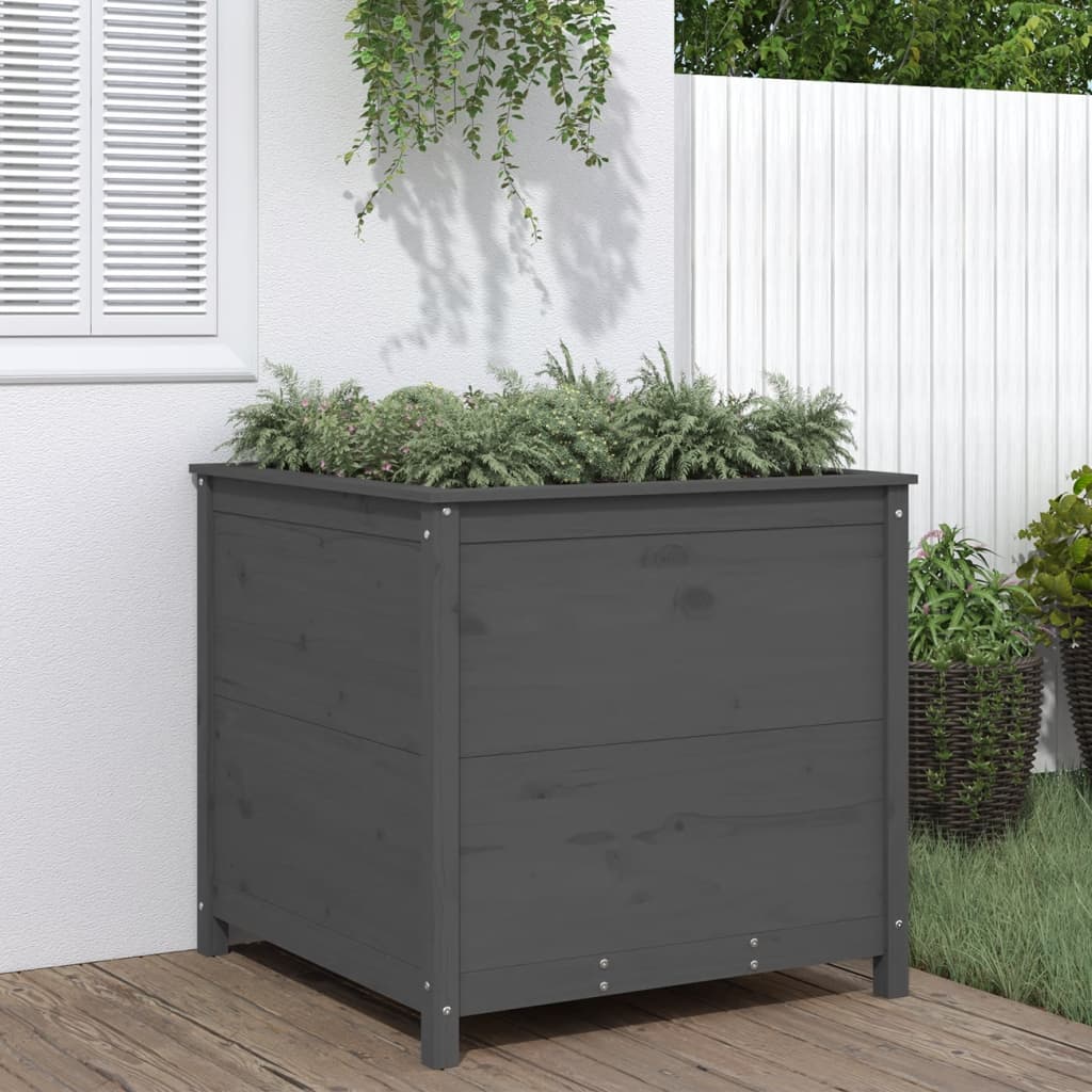 Vidaxl plantenbak 82,5x82,5x78 cm massief groenhout grijs