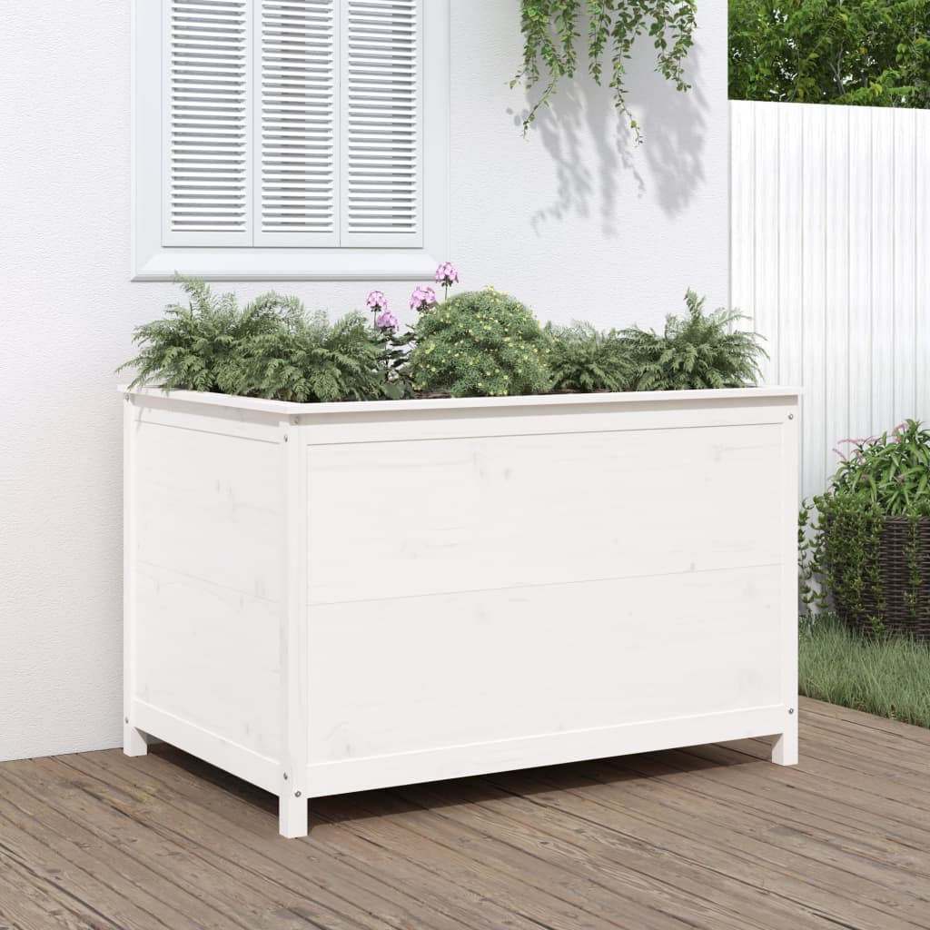 Vidaxl plantenbak verhoogd 119,5x82,5x78 cm massief groenhout wit
