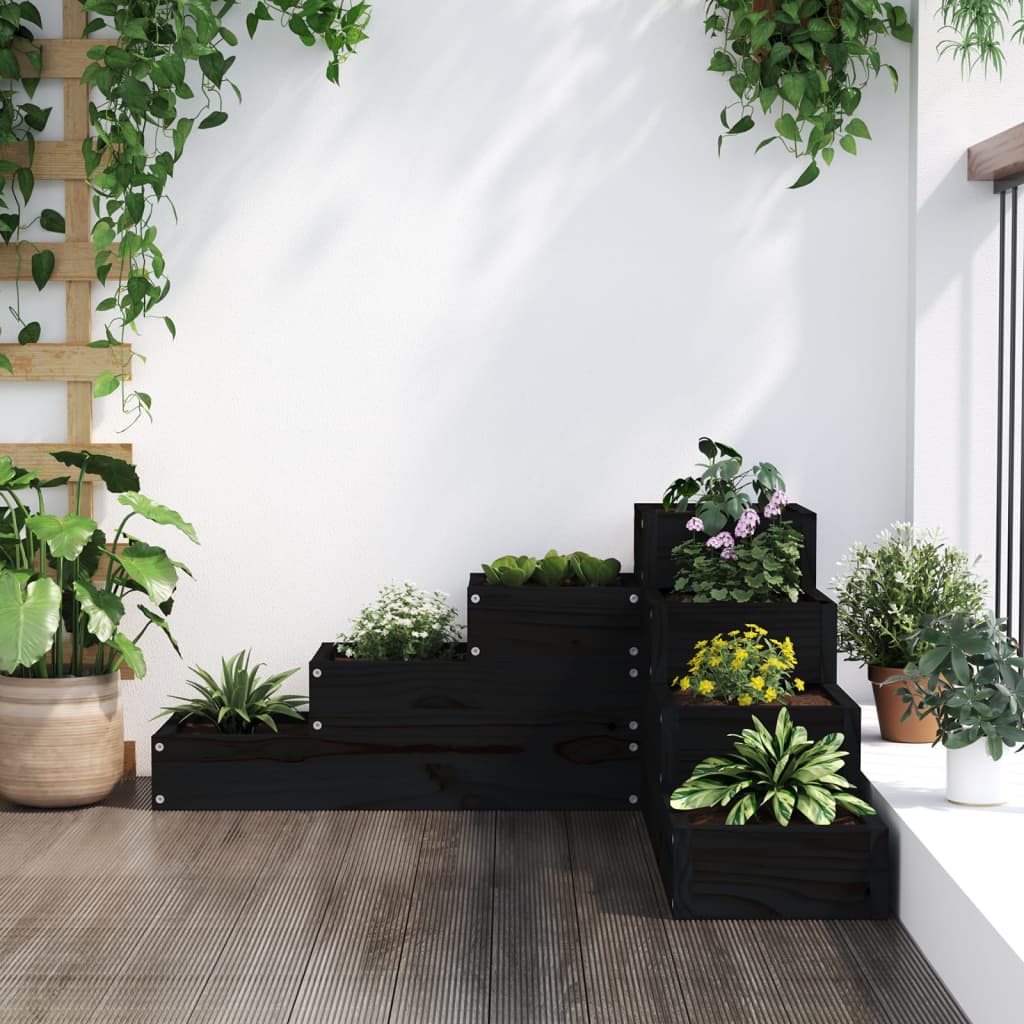 VidaXL Plantenbak 4-laags 80,5x79x36 cm massief groenenhout zwart