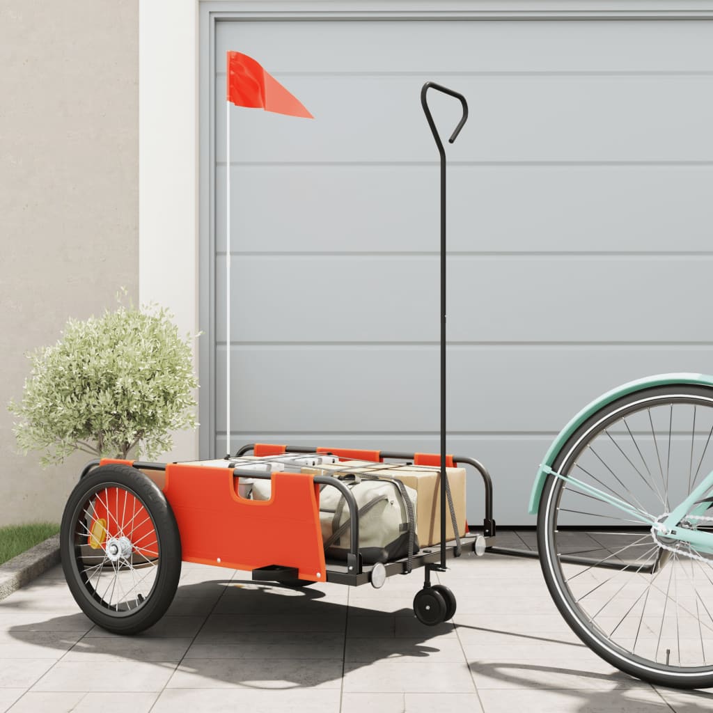 Vidaxl fietstrailer oxford stof en ijzer oranje en zwart