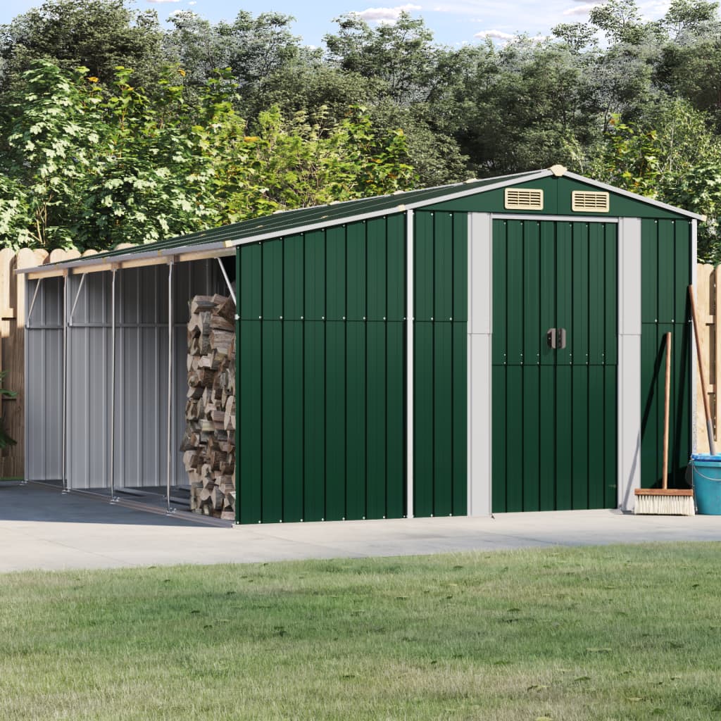 VidaXL Tuinschuur 277x365,5x179 cm gegalvaniseerd staal groen