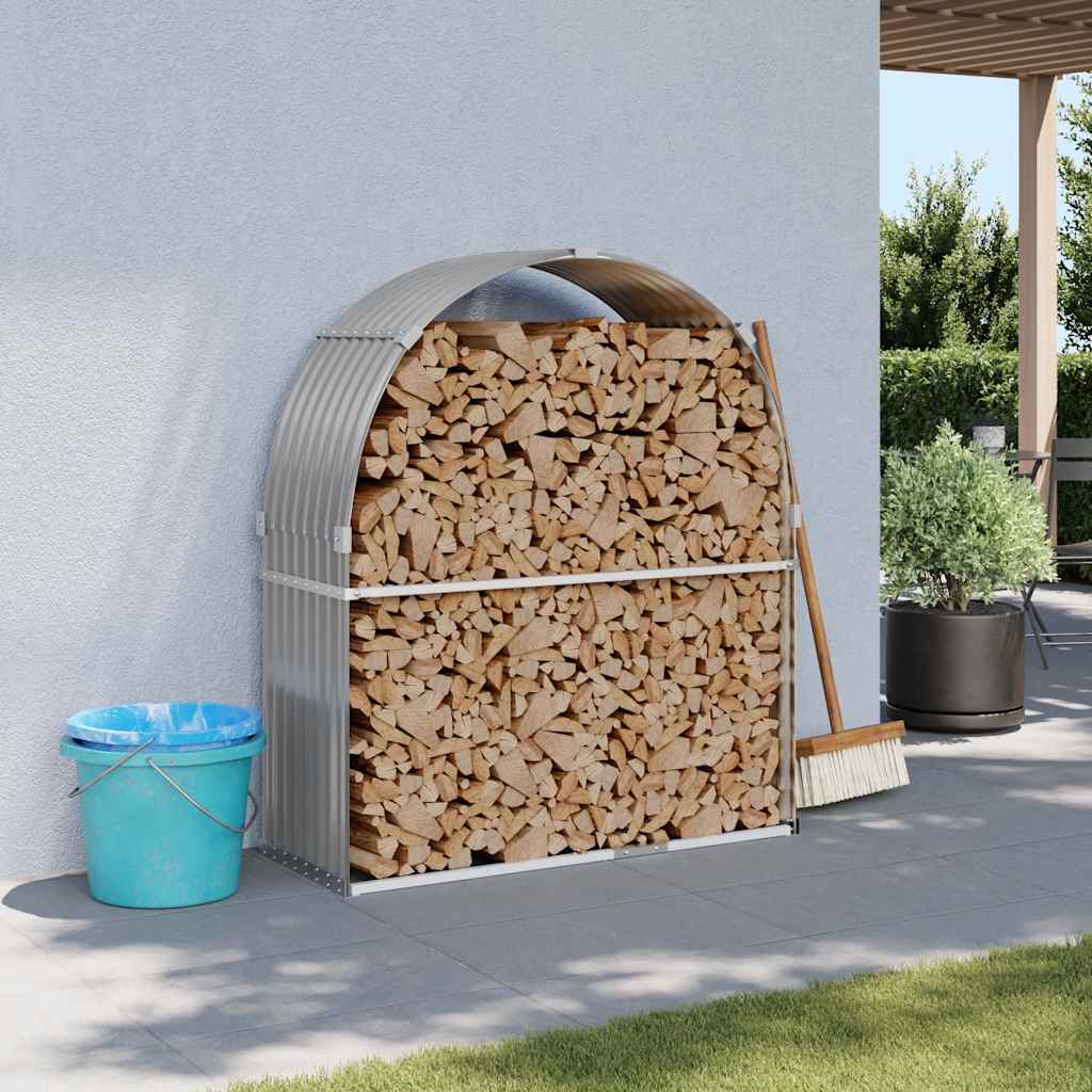 Vidaxl haardhoutopslag 120x45x140 cm gegalvaniseerd staal lichtgrijs