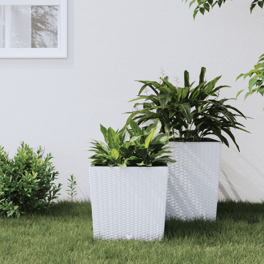 Vidaxl plantenbak met uit draagbare bak rotan-look 21 32 l pp wit