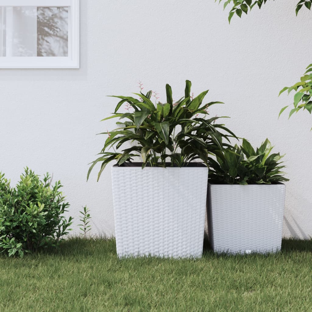 Vidaxl plantenbak met uit draagbare bak rotan-look 37 64 l pp wit