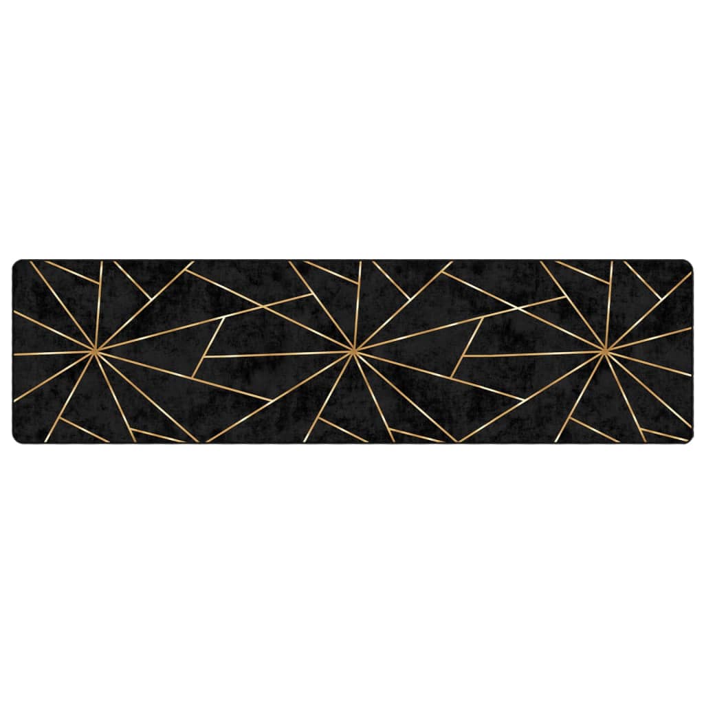 Vidaxl vloerkleed wasbaar antislip 80x300 cm zwart en goudkleurig