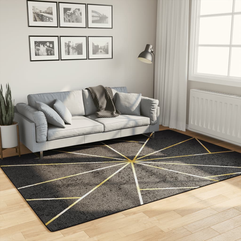 Vidaxl vloerkleed wasbaar antislip 160x230 cm zwart en goudkleurig