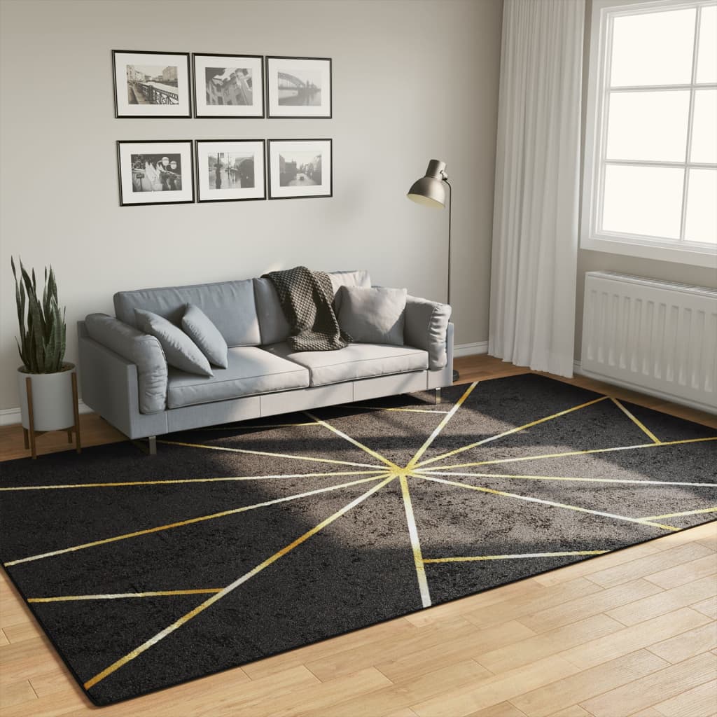 Vidaxl vloerkleed wasbaar antislip 190x300 cm zwart en goudkleurig