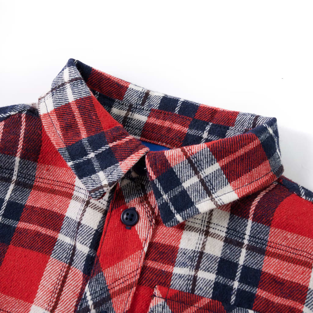Vidaxl kinderoverhemd geruit 104 rood en marineblauw