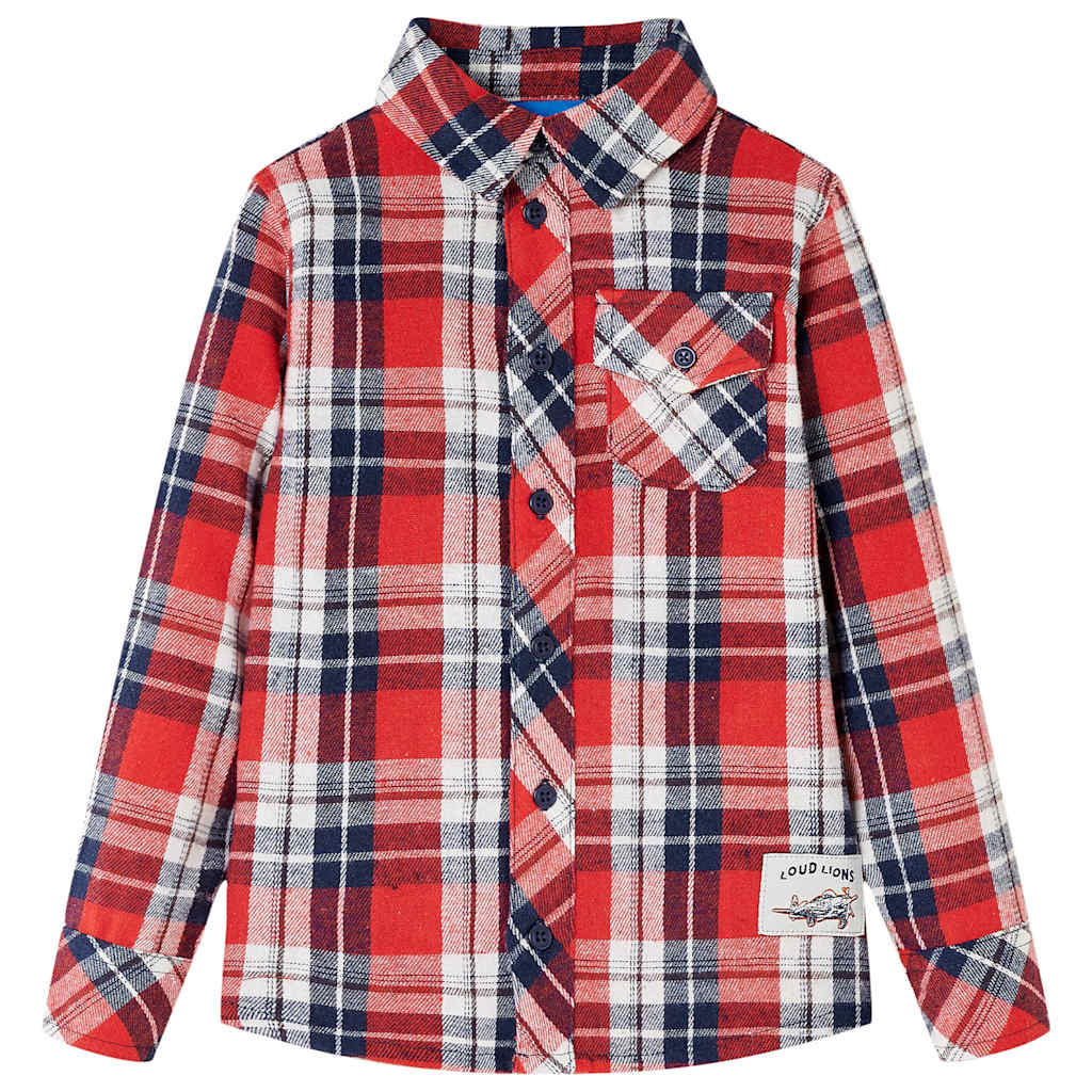Vidaxl kinderoverhemd geruit 116 rood en marineblauw