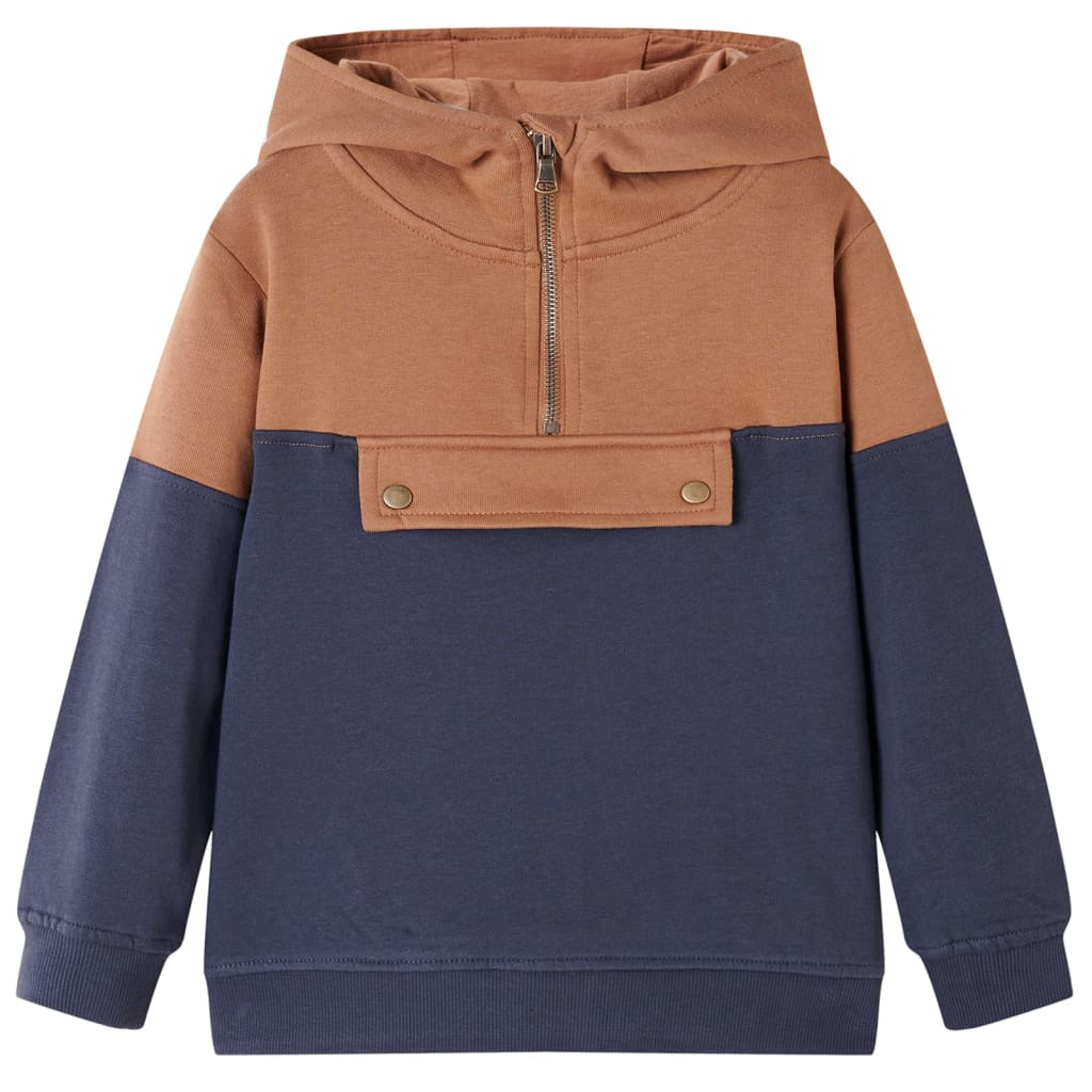 Vidaxl kindersweater met capuchon halve rits 128 antraciet- en cognackleurig