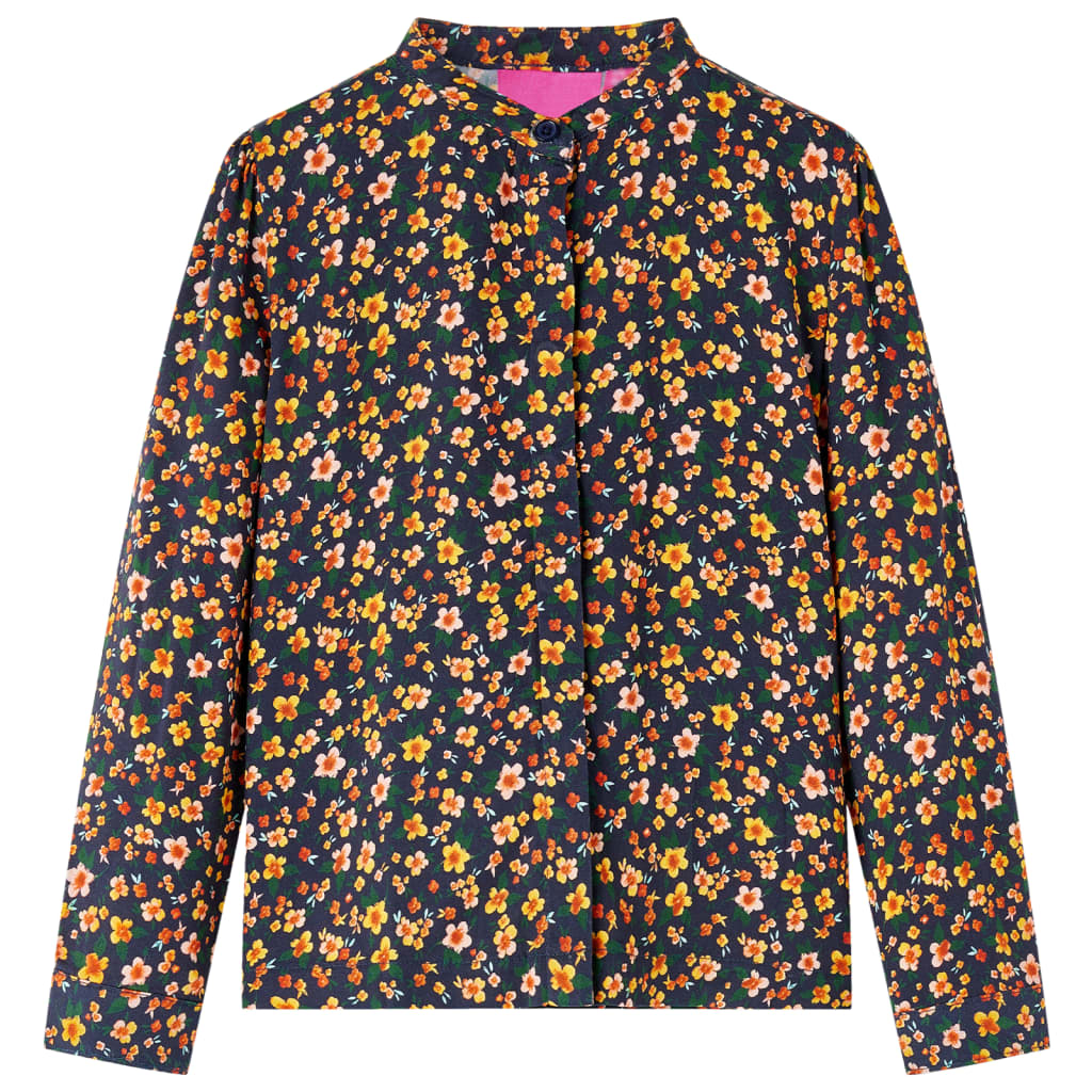 Vidaxl kinderoverhemd met bandkraag 140 marineblauw