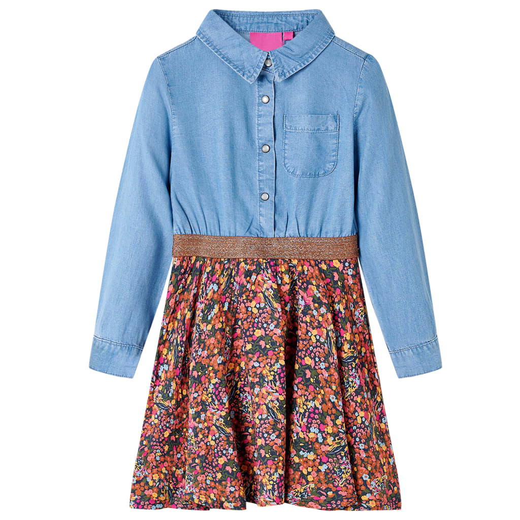 Vidaxl kinderjurk met lange mouwen 140 marineblauw en denimblauw