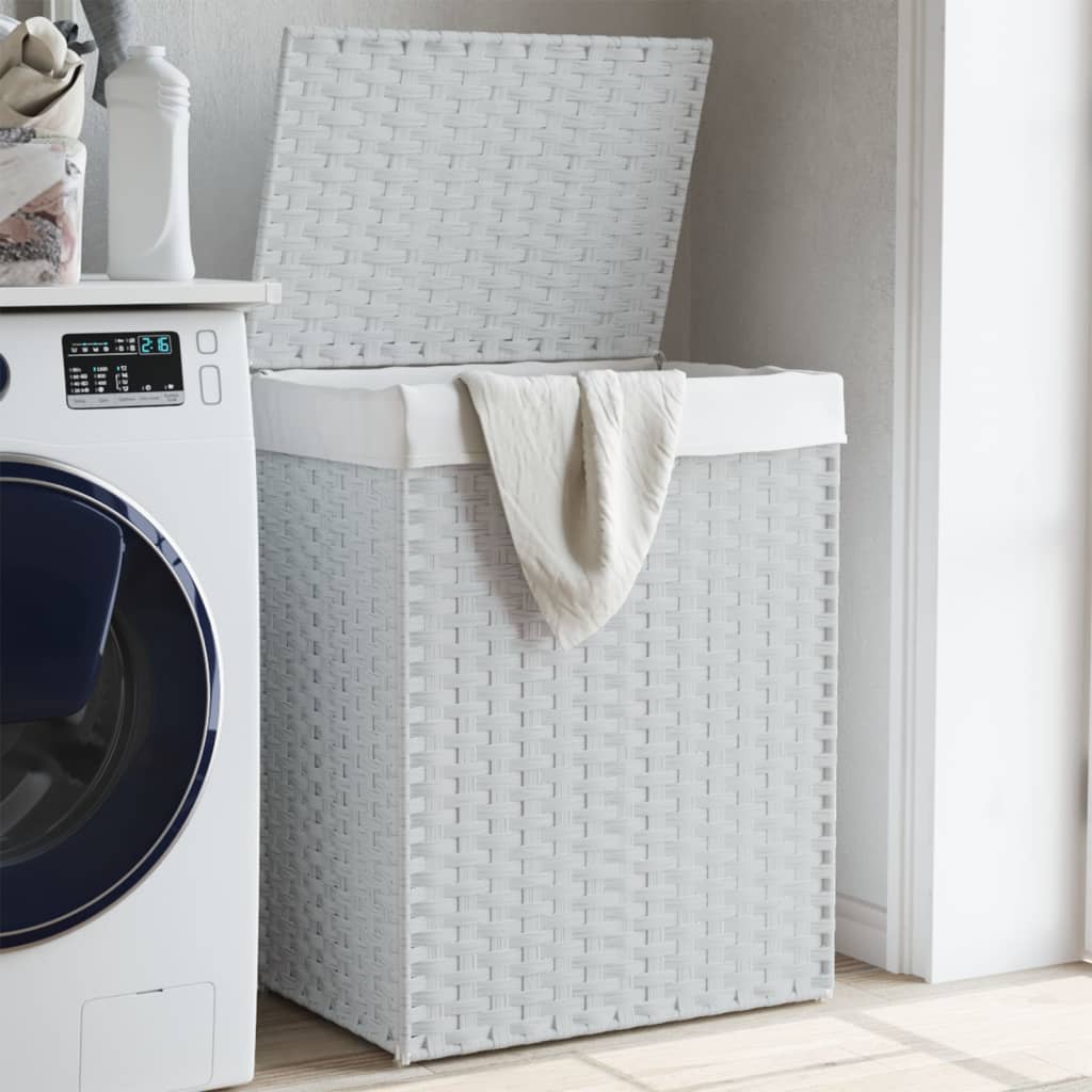 Vidaxl wasmand met deksel 46x33x60 cm poly rotan wit