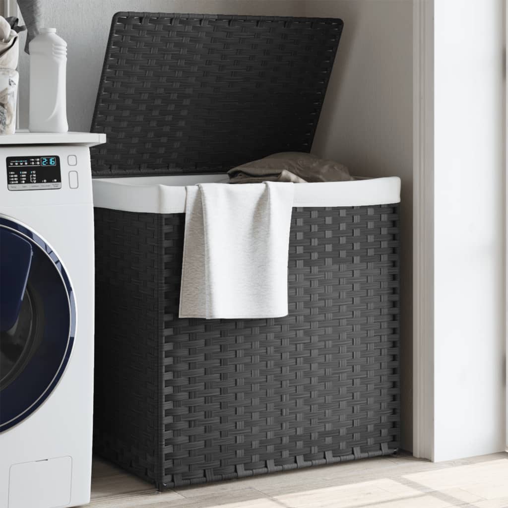 Vidaxl wasmand met 2 vakken 53x35x57 cm poly rotan grijs