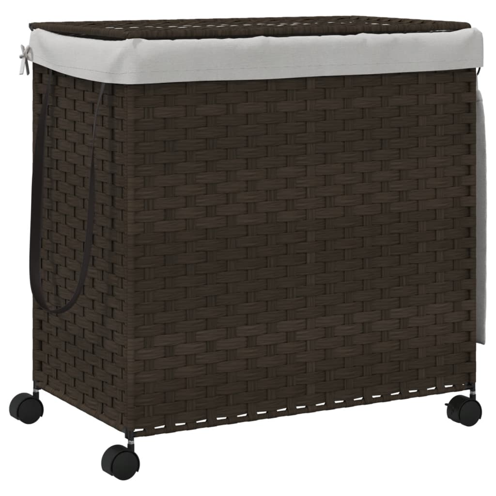 Vidaxl wasmand op wielen 60x35x60,5 cm rotan donkerbruin