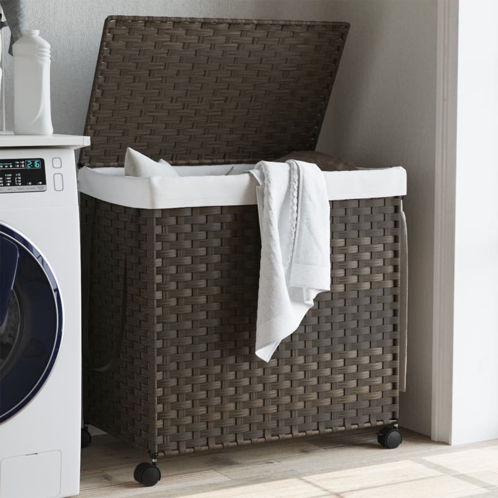 Vidaxl wasmand op wielen 60x35x60,5 cm rotan donkerbruin