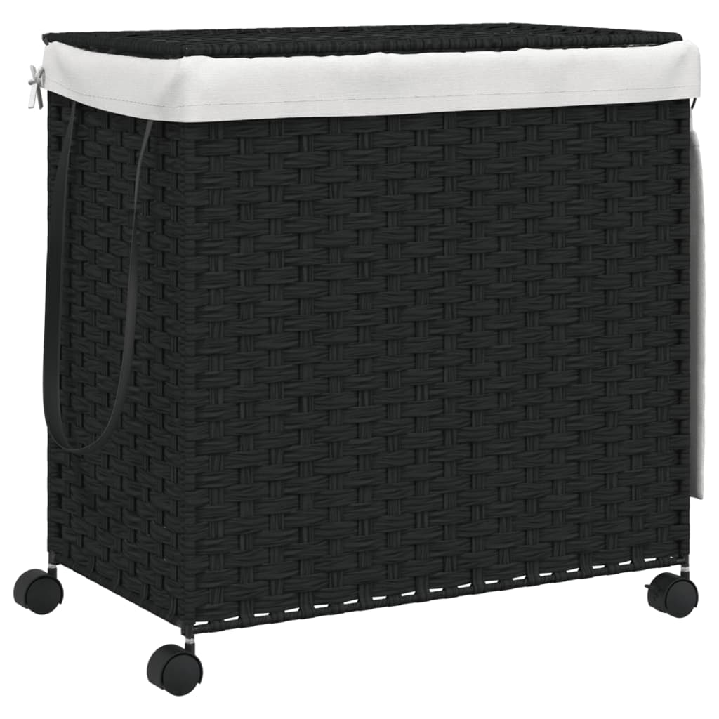 Vidaxl wasmand op wielen 60x35x60,5 cm rotan zwart