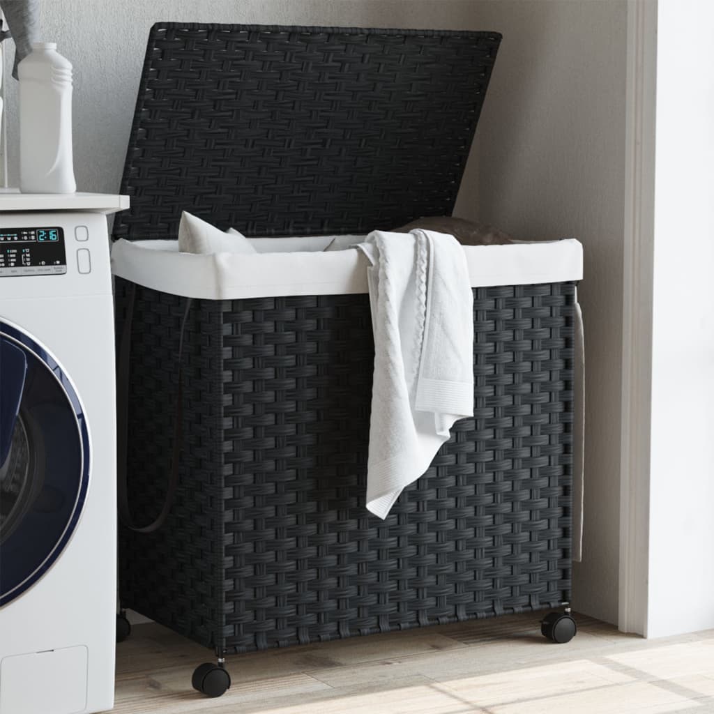 Vidaxl wasmand op wielen 60x35x60,5 cm rotan zwart