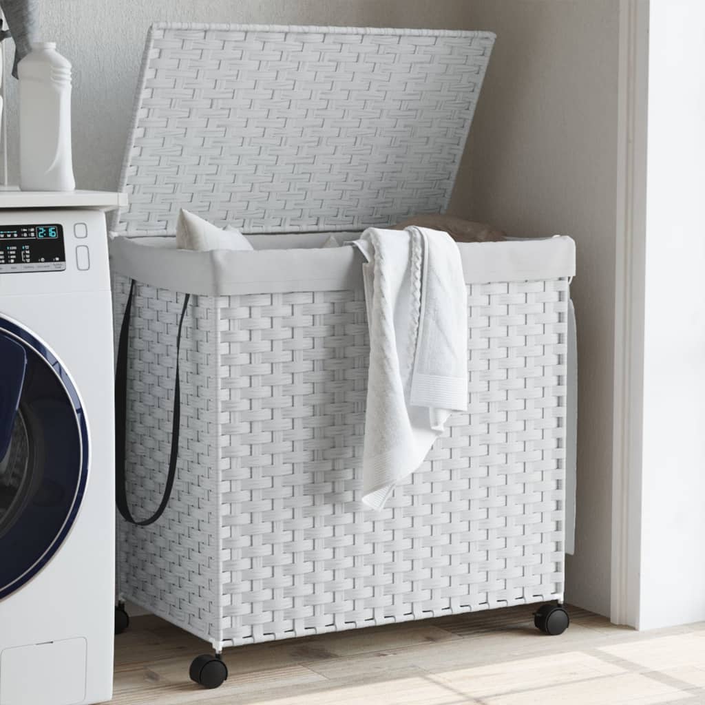 Vidaxl wasmand op wielen 60x35x60,5 cm rotan wit